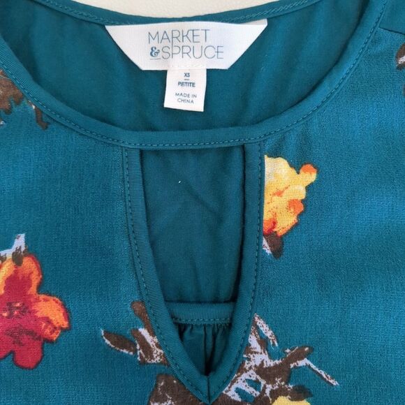 MARKET & SPRUCE Dark Teal Green Floral Sleeveless Top, Size XS Petite - Picture 3 of 3